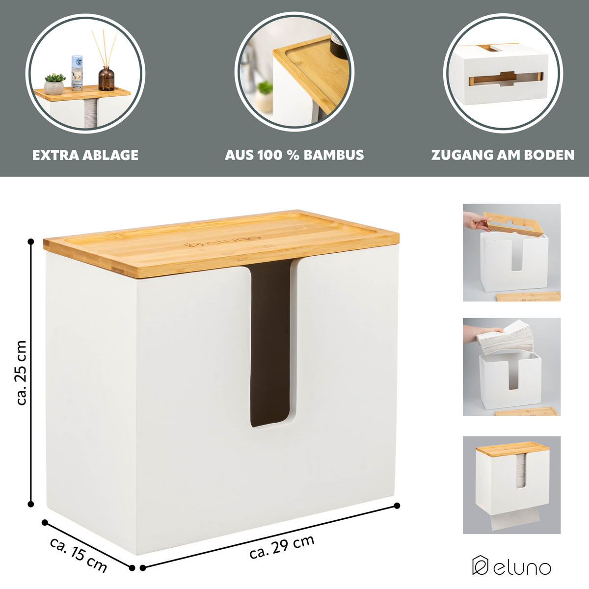 PAPIERHANDTUCHSPENDER mit Bambus-Einsatz - Weiß, Naturmaterialien (29/25/15cm) - eluno