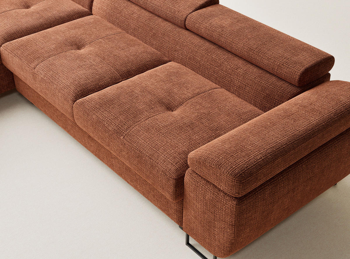 ECKSOFA Concord Kupferfarbe Chenille-Stoff - Links Seite - Schwarz/Kupferfarben, Holz/Holzwerkstoff (203/277cm) - Maison de Reve