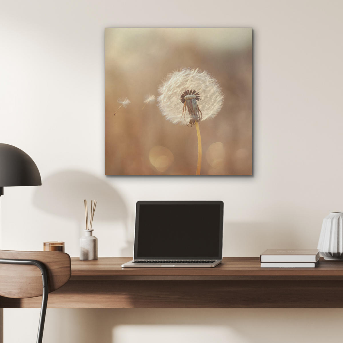 AKUSTIKBILD Löwenzahn - Beige - Natur - Blume Wandbilder 60x60 cm - Hellbraun, Kunststoff (60/60/0.9cm) - MuchoWow