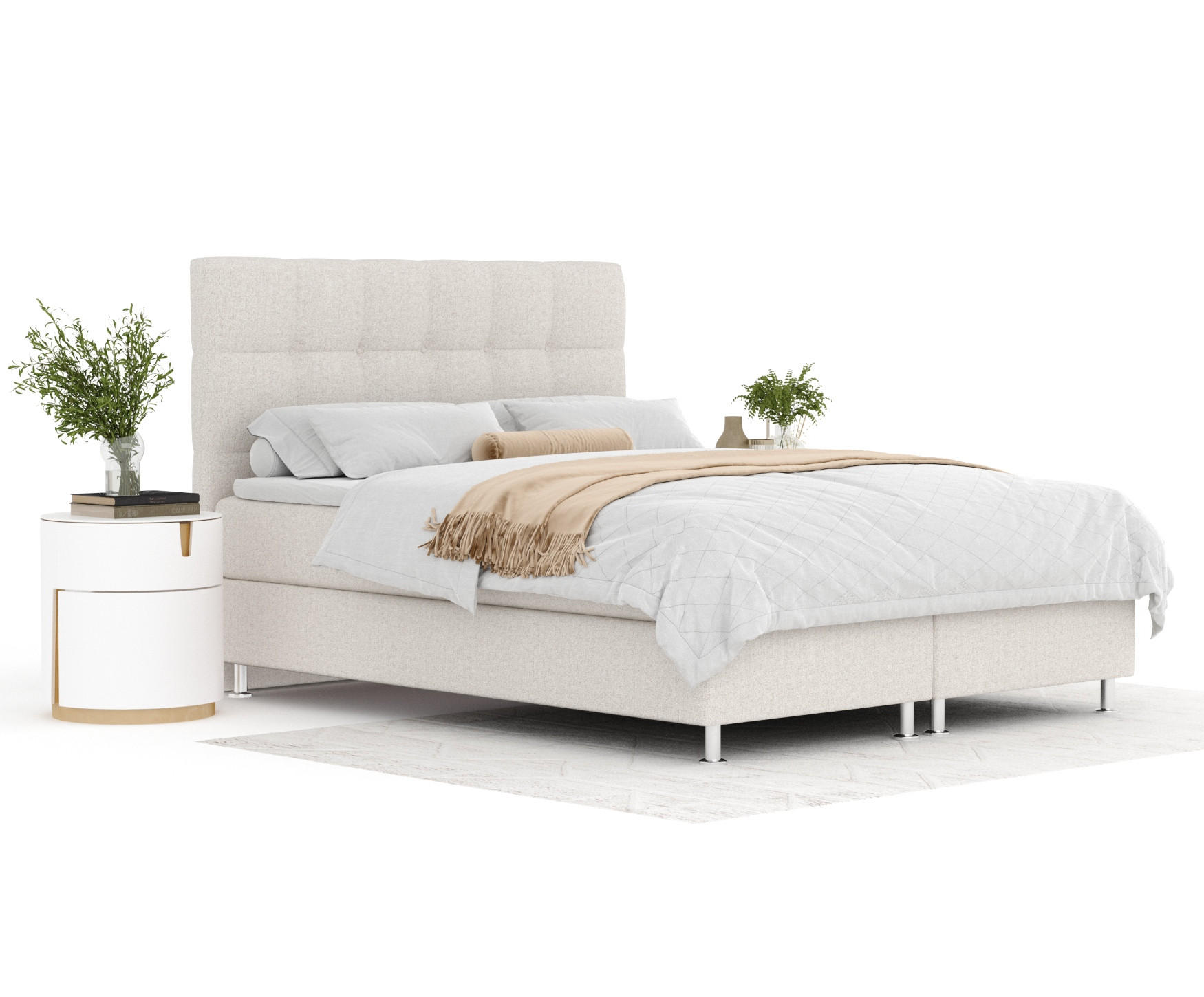 BOXSPRINGBETT Chanton Hellbeige 160/200 cm mit Latex-Topper - Beige/Silberfarben, Holz/Holzwerkstoff (160/200cm) - Maison de Reve