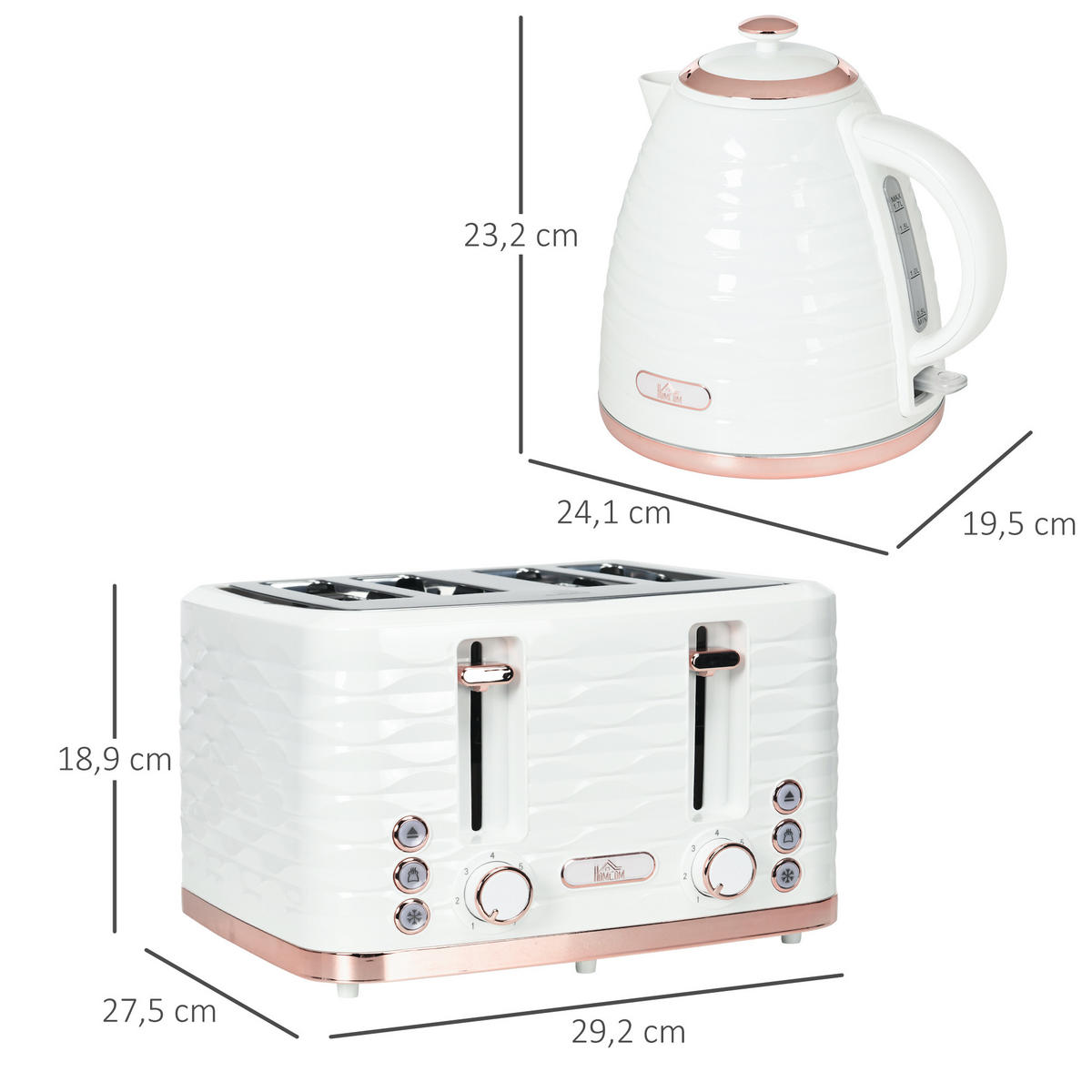WASSERKOCHER-TOASTER-SET mit 1,7 L Wasserkocher 4 Scheiben-Toaster Cremeweiß - Creme, Kunststoff (19.5/23.2/24.1cm) - HOMCOM