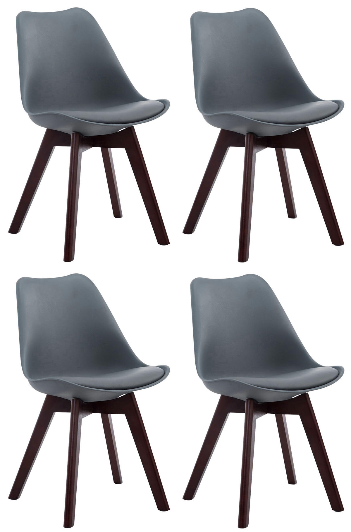 STUHL 4er Set Lederlook grau - Walnussfarben/Grau, Holz/Textil (48/84/55cm) - CLP