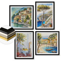 WANDBILDER 4er-Set - 50x50 cm & 40x60 cm Schwarzer Rahmen - Italienische Städte (Aquarell) - Schwarz, Kunststoff (50/50cm) - ArtPrintCave