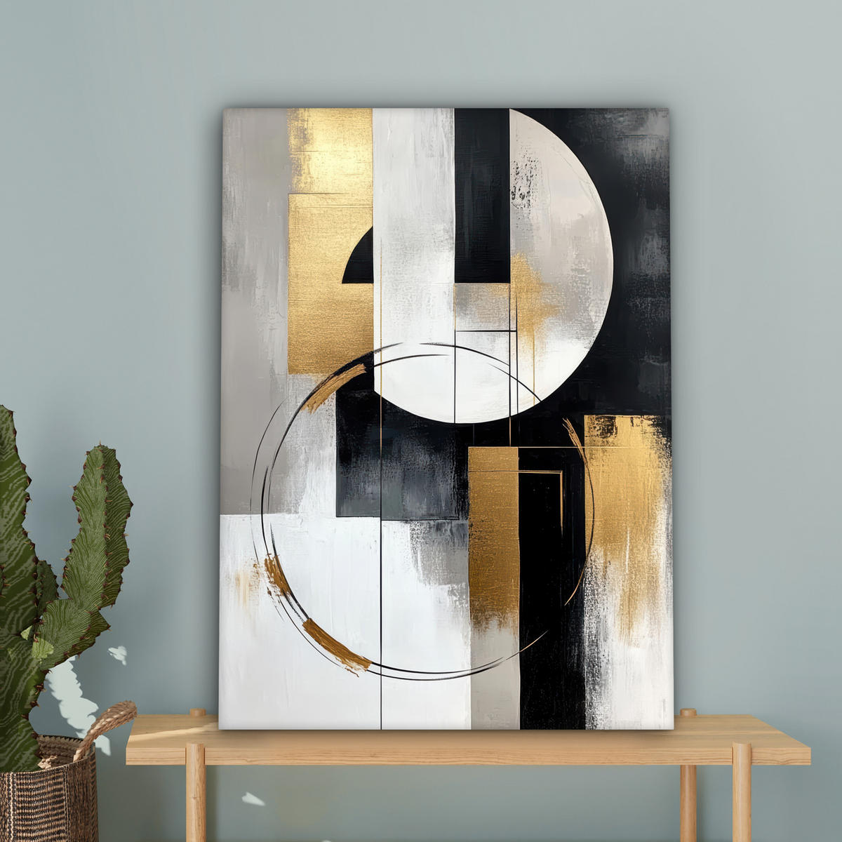 LEINWANDBILD - Abstrakt - Gold - Silber - Formen - Ästhetik - 60x80 - Gemälde - Multicolor, Textil (60/80cm) - MuchoWow