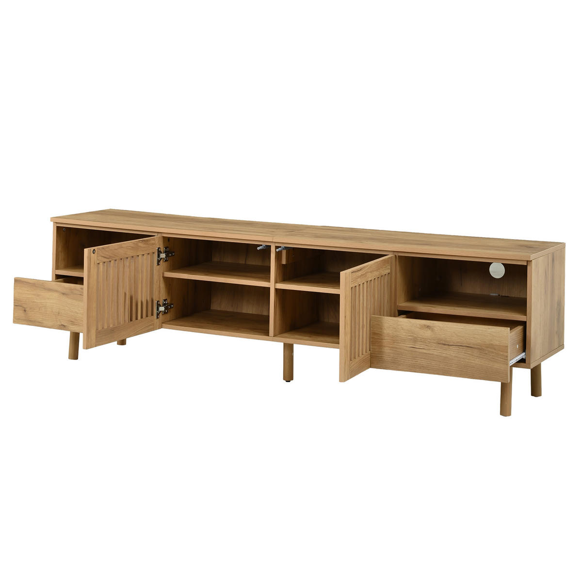 TV komoda 180/40/51 cm s rešetkastim vratima i ladicama u izgledu drva - prirodne boje/boje oraha, drvni materijal (180/51/40cm) - CHICFURN