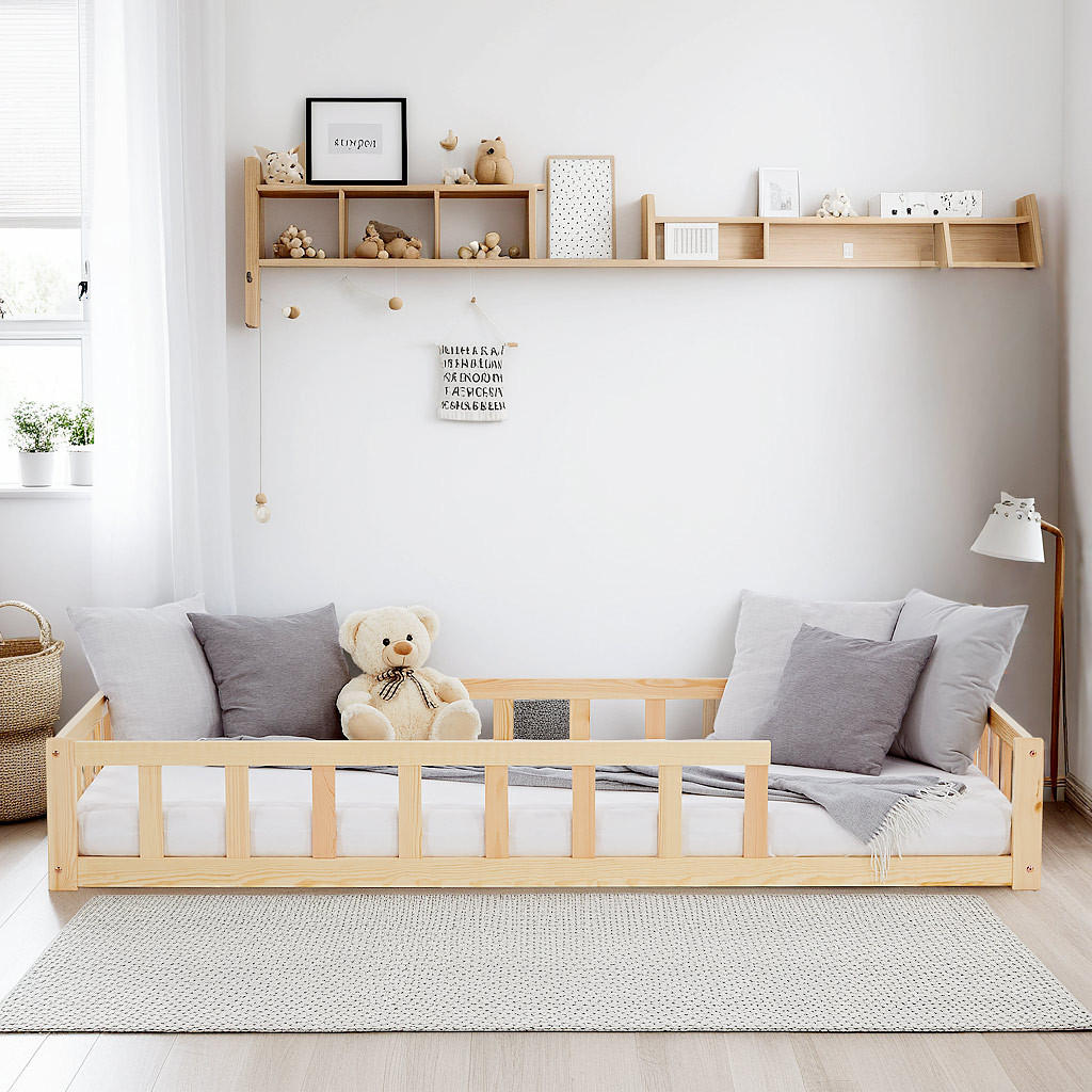 BODENBETT 90x200 Natur Lattenrost + Matratze - Naturfarben, Holz (90/200cm) - Homestyle4u