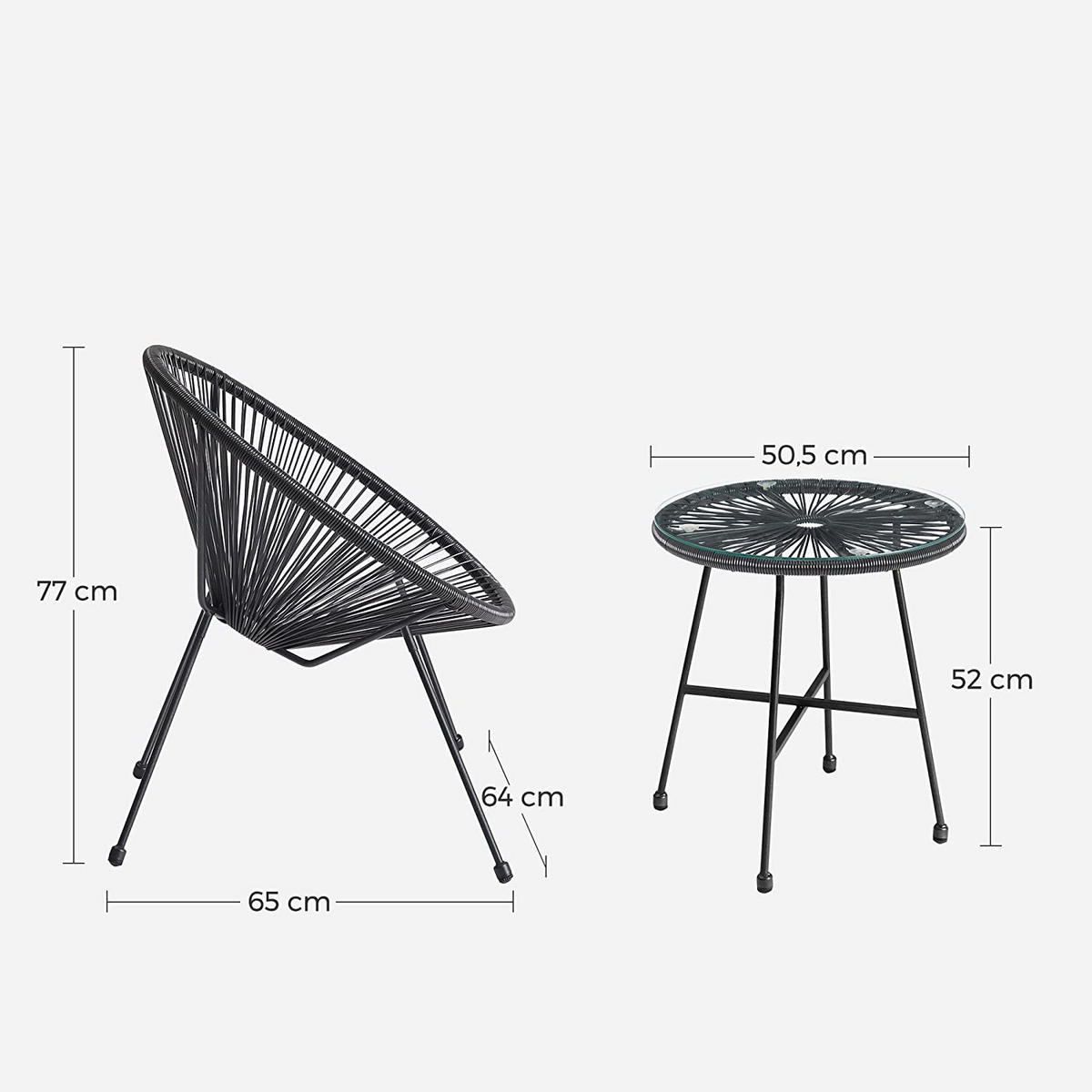 GARTENSTUHL 3ER-SET - Schwarz, Metall (65/77/64cm) - Hansiro