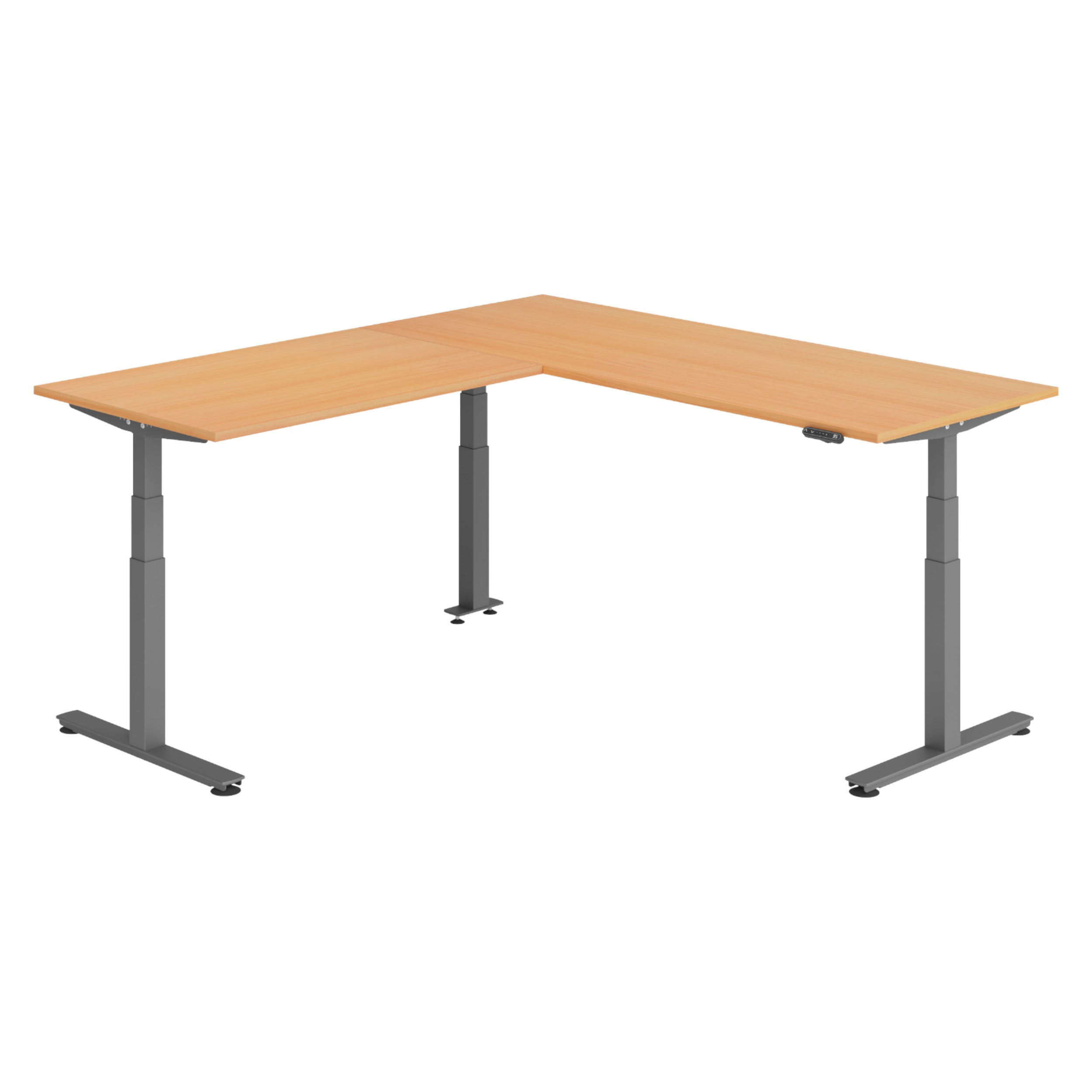 ECKSCHREIBTISCH elektrisch höhenverstellbar L-Form 220/200/74 cm in Buchefarben/Graphitfarben - Buchefarben/Graphitfarben, Holzwerkstoff (220/200/74cm) - bümö
