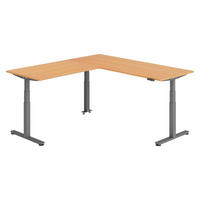 ECKSCHREIBTISCH elektrisch höhenverstellbar L-Form 220/200/74 cm in Buchefarben/Graphitfarben - Buchefarben/Graphitfarben, Holzwerkstoff (220/200/74cm) - bümö