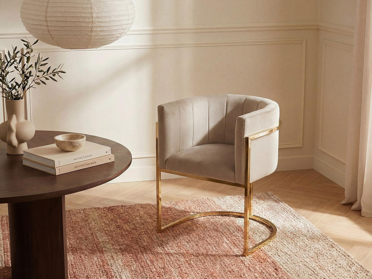 STUHL - 60 cm x 56.5 cm - samt - beige Peria - Beige, Textil (60/76/56.5cm) - Vente-Unique
