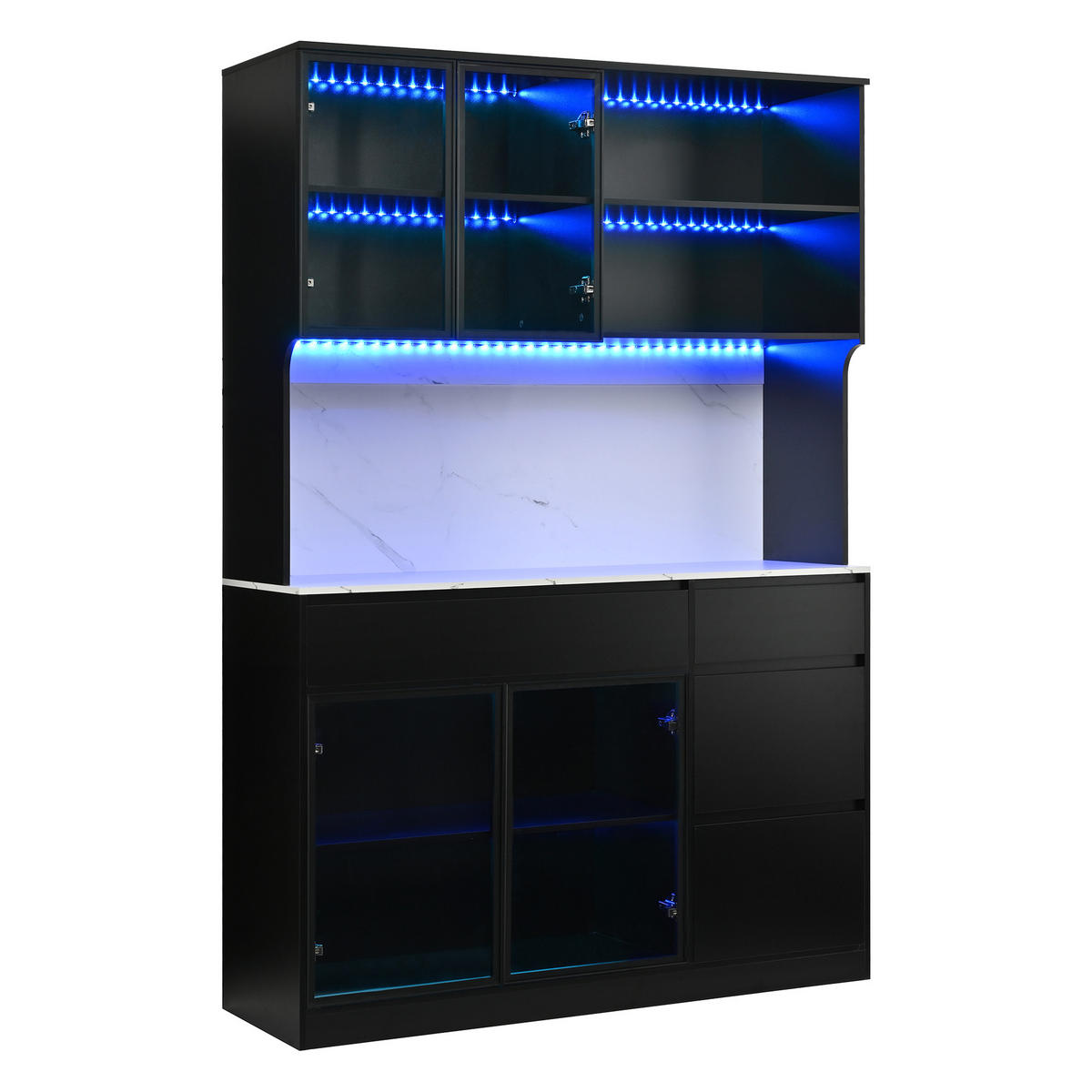 HOCHSCHRANK Vitrine LED Marmoroptik Glaselemente Schwarz Weiß - Multicolor, Holzwerkstoff (120/180/40cm) - FLIEKS