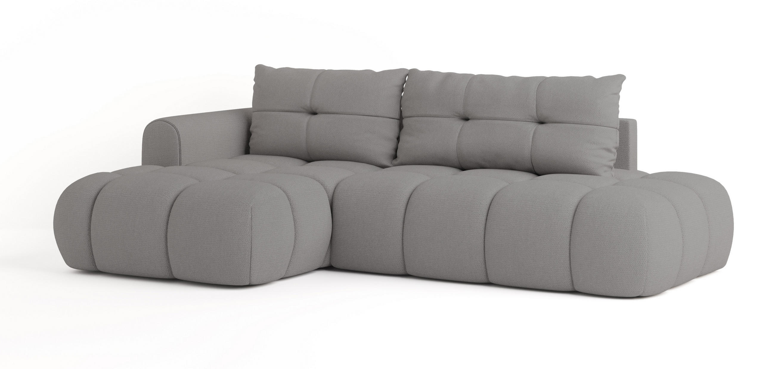 ECKSOFA FLUMA L-S Grau Geflochtener Stoff mit Schlaffunktion - Grau, Holz (274/165cm) - MASSENO