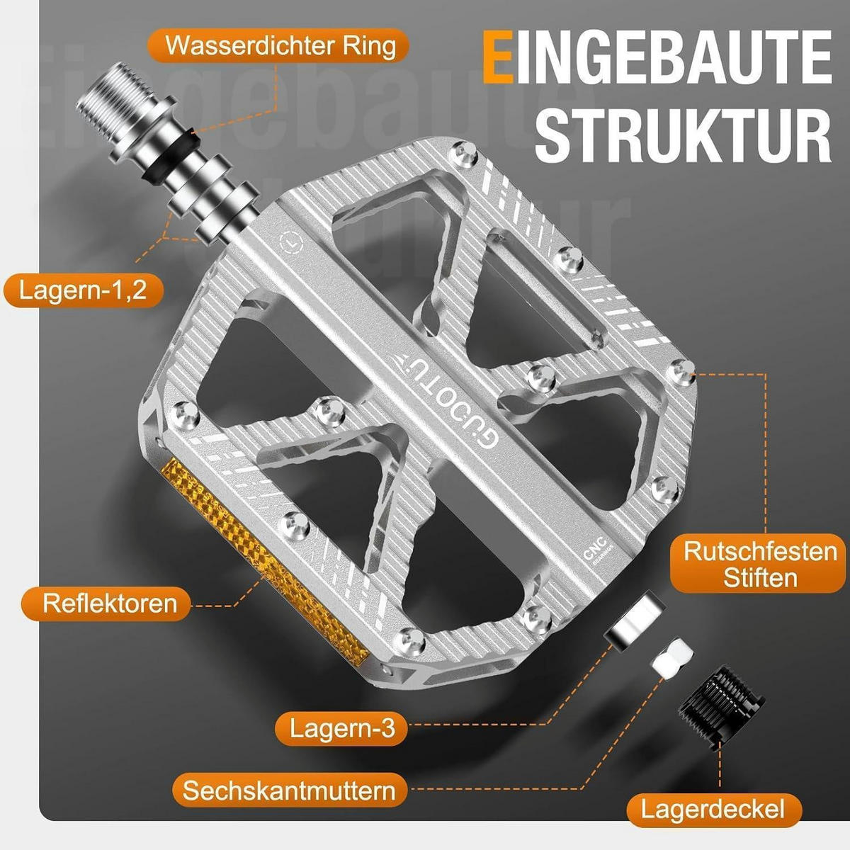 FAHRRADPEDALE CNC Aluminium Silber mit Reflektoren - Silberfarben, Metall (10/1.5/12cm)