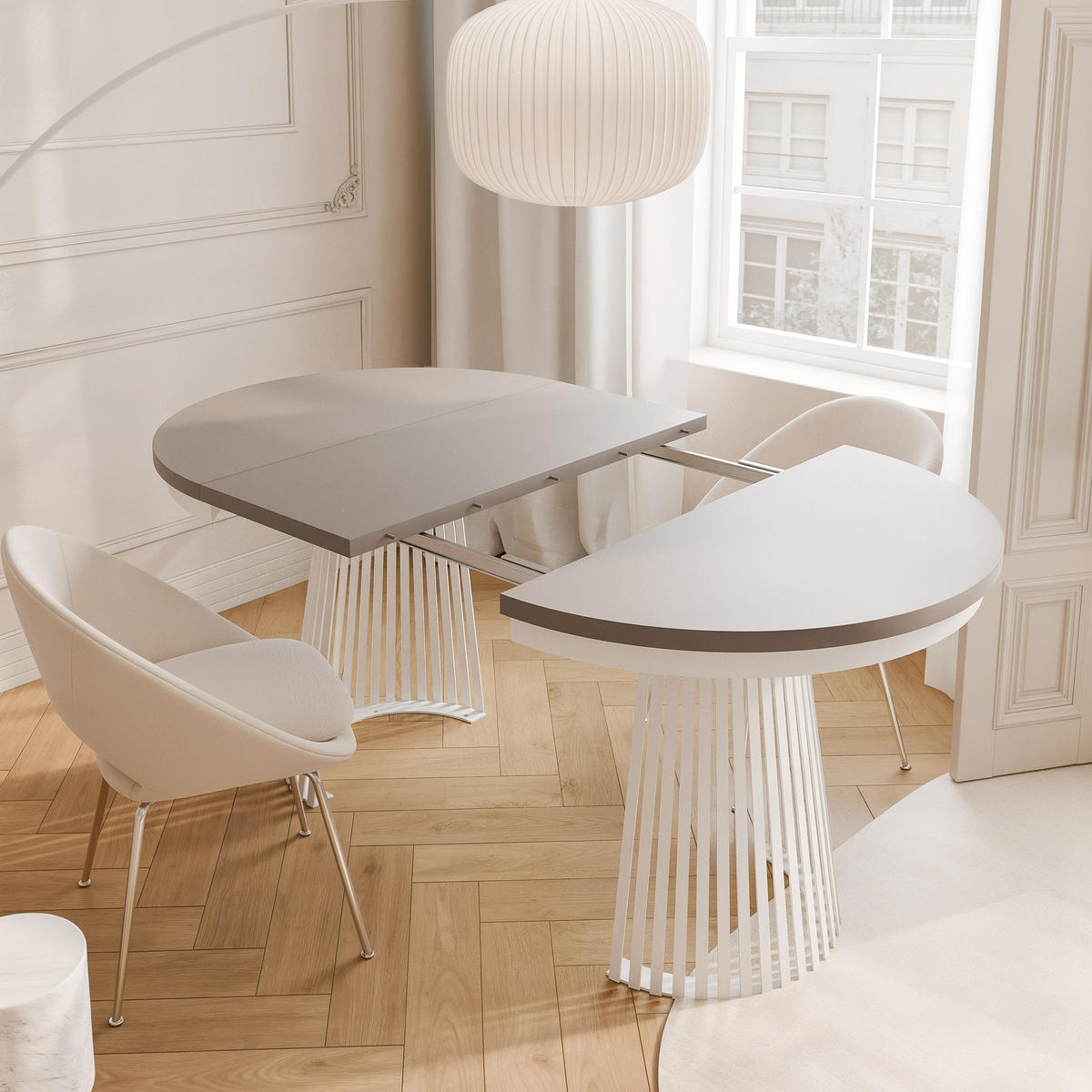 AUSZIEHTISCH AUREA 100-180/75 cm, Weiß / Lehmgrau - Greige/Weiß, Holzwerkstoff/Metall (100/100/75cm) - Idohome