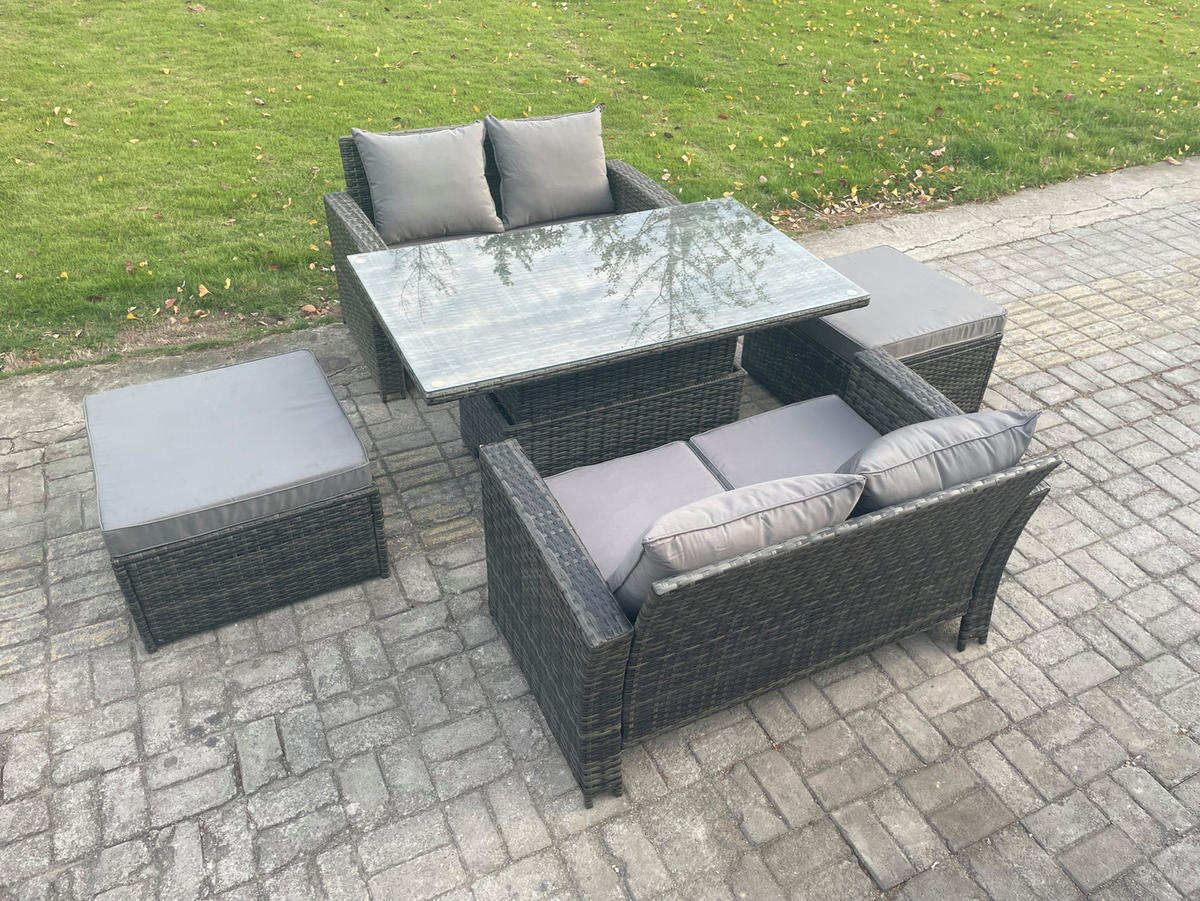 GARTENSOFA mit hoher Rückenlehne Polyrattan Dunkelgrau 6-Sitzer - Dunkelgrau, Metall - Fimous