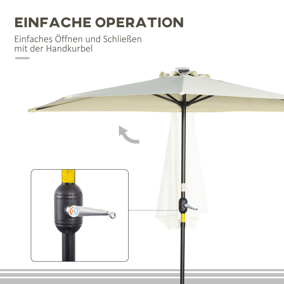 SONNENSCHIRM, Eisen, Polyester, Beige - Beige, Metall (135/270cm) - Outsunny