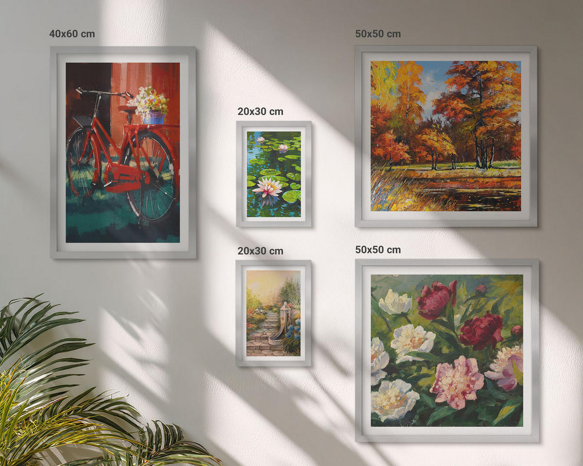 BILDER SET 5er Set - 50x50 cm & 20x30 cm & 40x60 cm Silberner Rahmen - Strand Holzsteg Klippen - Silberfarben, Kunststoff (40/60cm) - TULUP