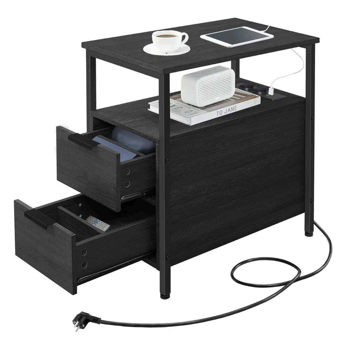 BEISTELLTISCH mit 2 Schubladen - H60 cm - Schwarz, Holzwerkstoff (35/60/60cm) - Calicosy