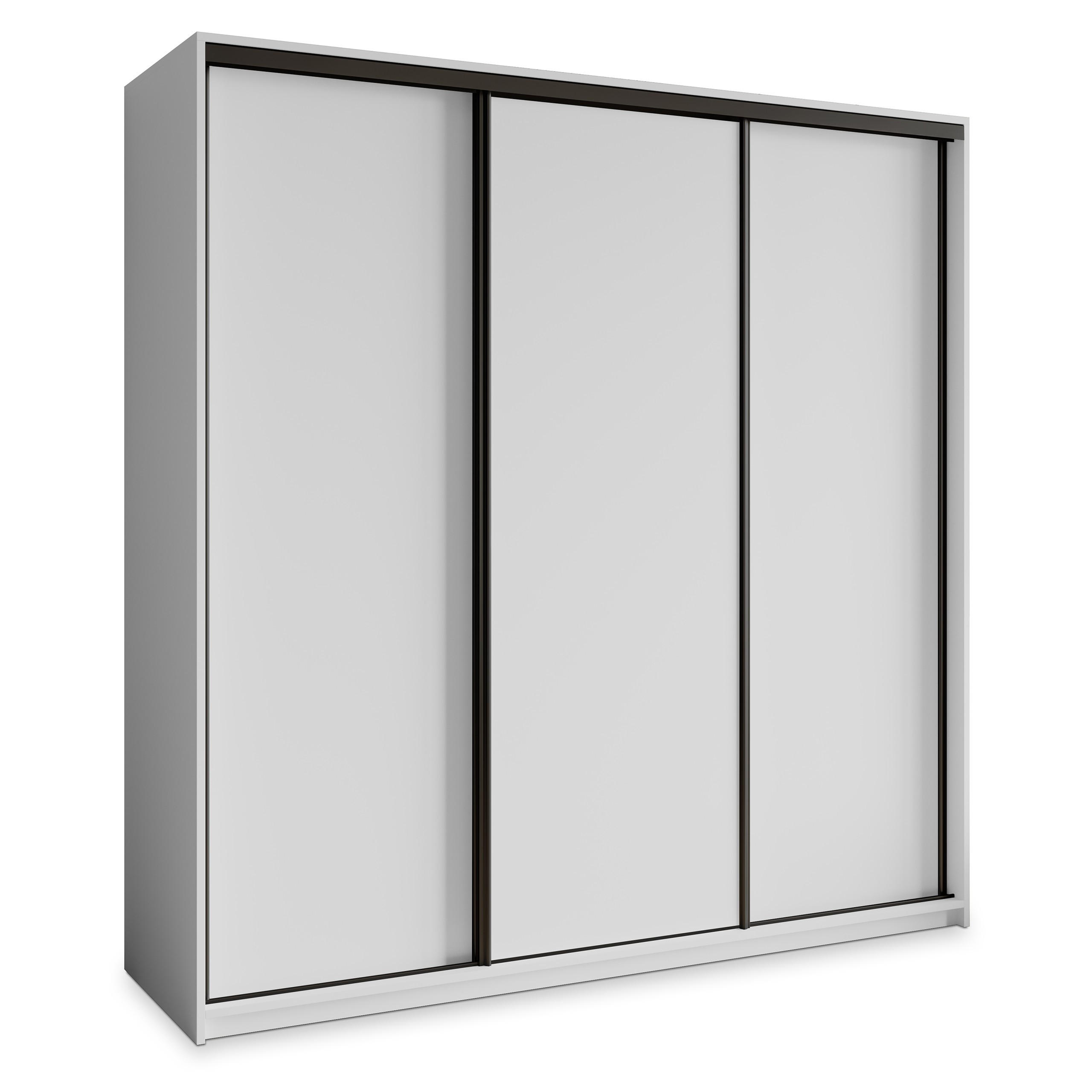 SCHWEBETÜRENSCHRANK NISSE 180/205/60 cm 3-türig mit Schubladen Weiß - Schwarz/Weiß, Holzwerkstoff (180/205/60cm) - MASSENO