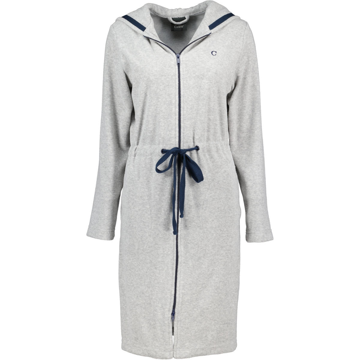 BADEMANTEL DAMEN KURZMANTEL MIT KAPUZE ACTIVE 821 GRAU-MELANGE-NAVY - 71 - Grau, Textil (XLnull) - Cawoe