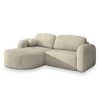 ECKSOFA AMILIA P L-S Creme Kordstoff mit Schlaffunktion - Creme, Holz (263/174cm) - MASSENO