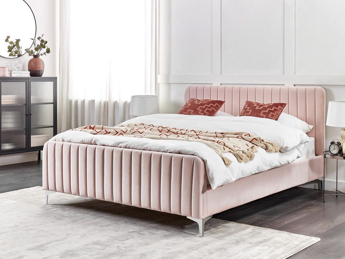 POLSTERBETT 160/200cm Pastellrosa Lunan - Pink, Textil (160/200cm) - Beliani