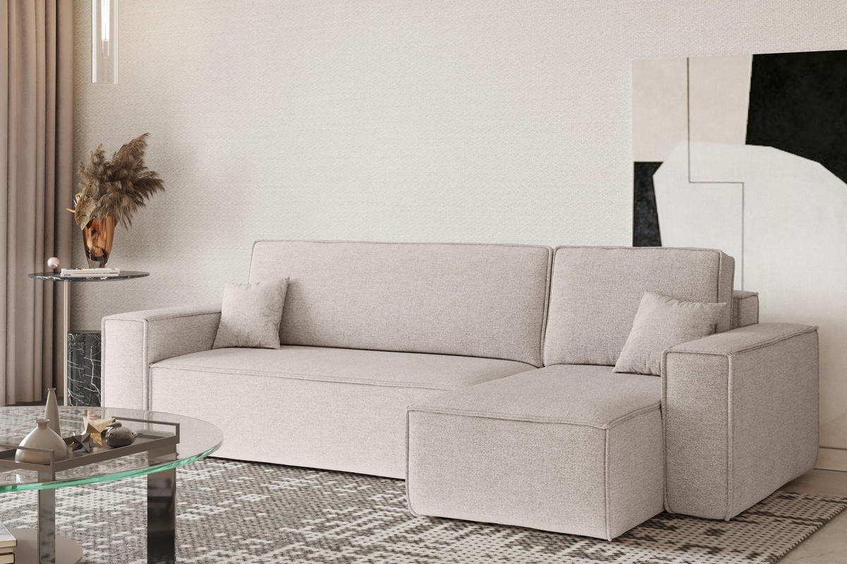 ECKSOFA, Best L-Form, Stoff Neve, Beige, Rechts - Beige, Holz (244/142cm) - Kaiser Möbel