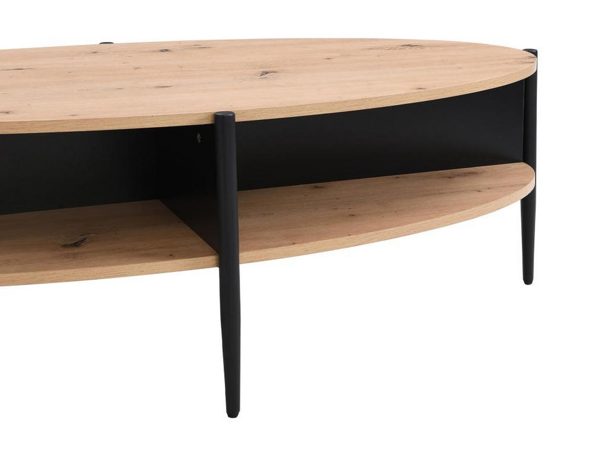 COUCHTISCH mit 4 Ablagefächern - MDF & Metall - Holzfarben hell & Schwarz - EVARO - Hellbraun/Schwarz, Holz (125/65/39cm) - Vente-Unique
