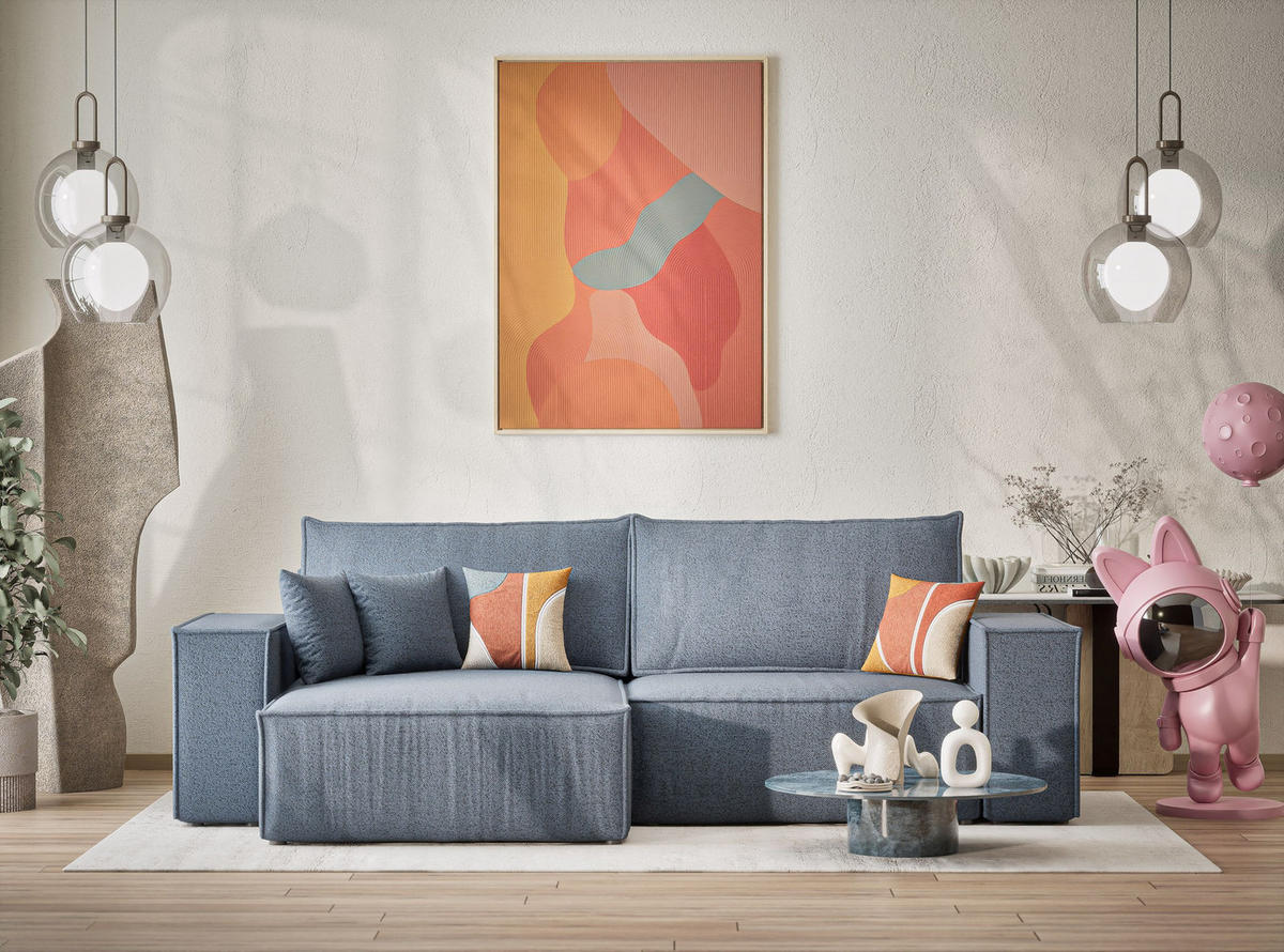 ECKSOFA MIT SCHLAFFUNKTION Zaya Blau Grau Webstoff - Blaugrau/Schwarz, Holz/Holzwerkstoff (255/148cm) - Maison de Reve