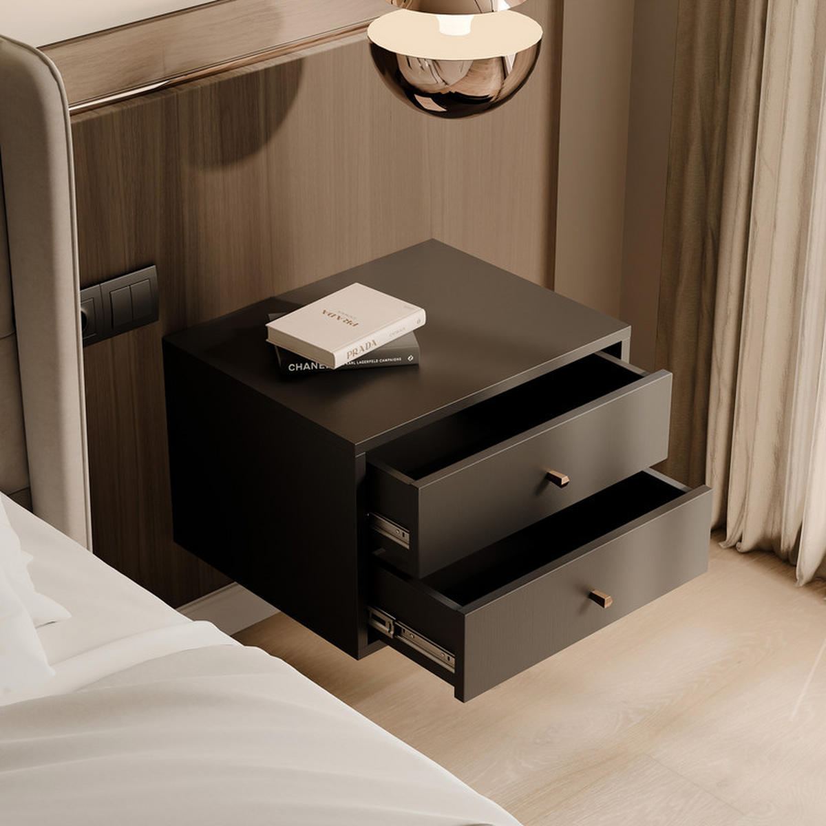 NACHTSCHRANK FLOW 52/41/35 cm Schwarz - Schwarz, Holzwerkstoff/Metall (52/35/41cm) - Idohome