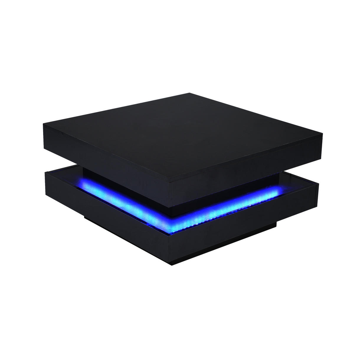 COUCHTISCH 70/70/36 cm mit LED-Beleuchtung, Bluetooth-App-Steuerung und Hochglanz-Oberfläche, Schwarz - Schwarz, Holzwerkstoff (70/70/36cm) - Redom