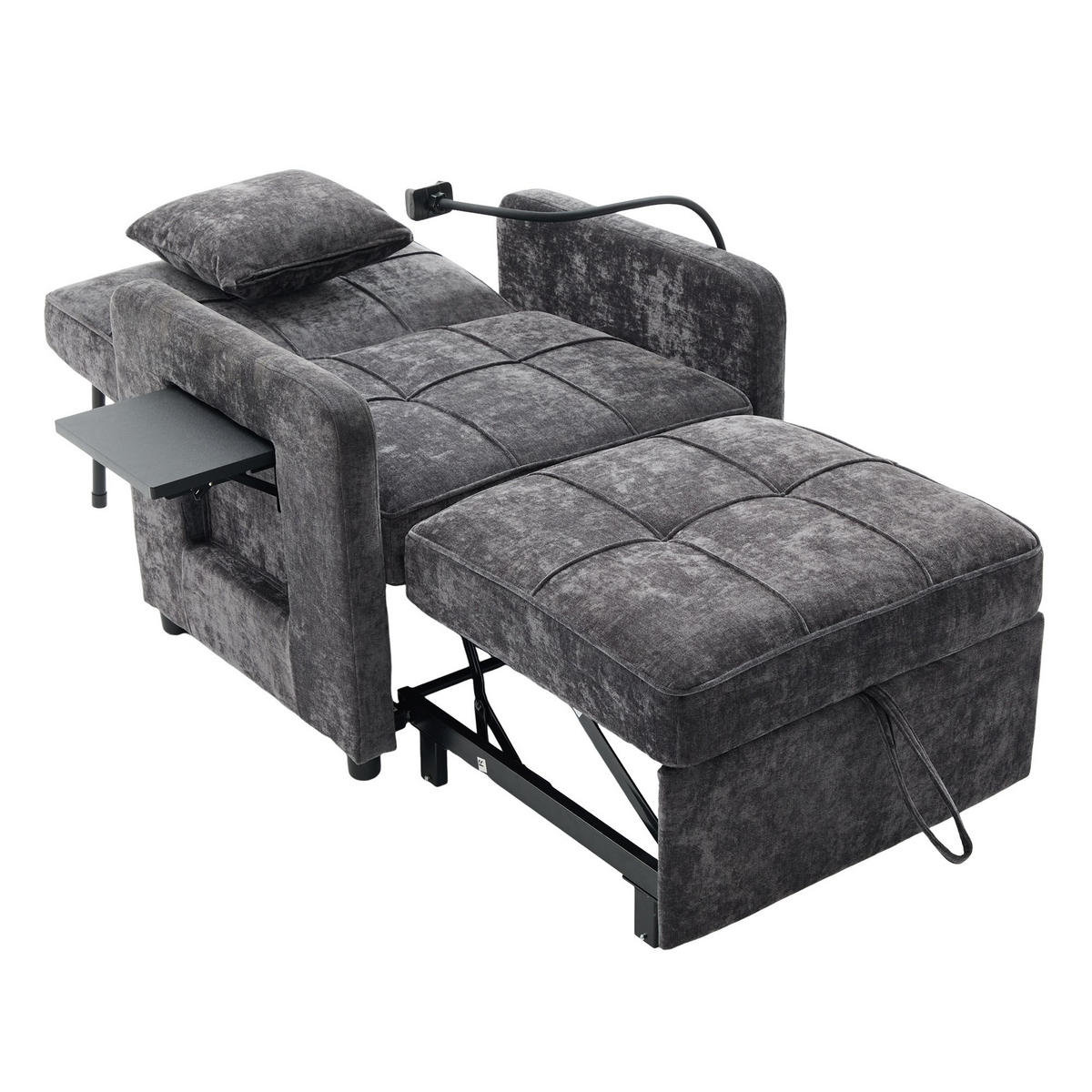 FERNSEHSESSEL Relaxsessel,Polsterliege mit Stauraum,Chenille,Grau - Grau, Textil (79/83/167cm) - LVHOM