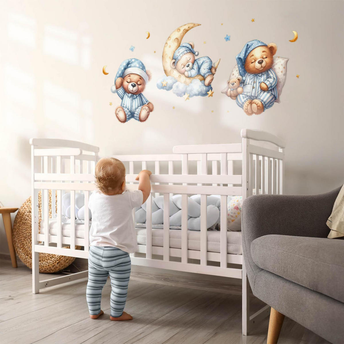 WANDAUFKLEBER 80x137cm - Schlafende Teddybären - Multicolor, Kunststoff (80/137/0.1cm) - Wallfluent