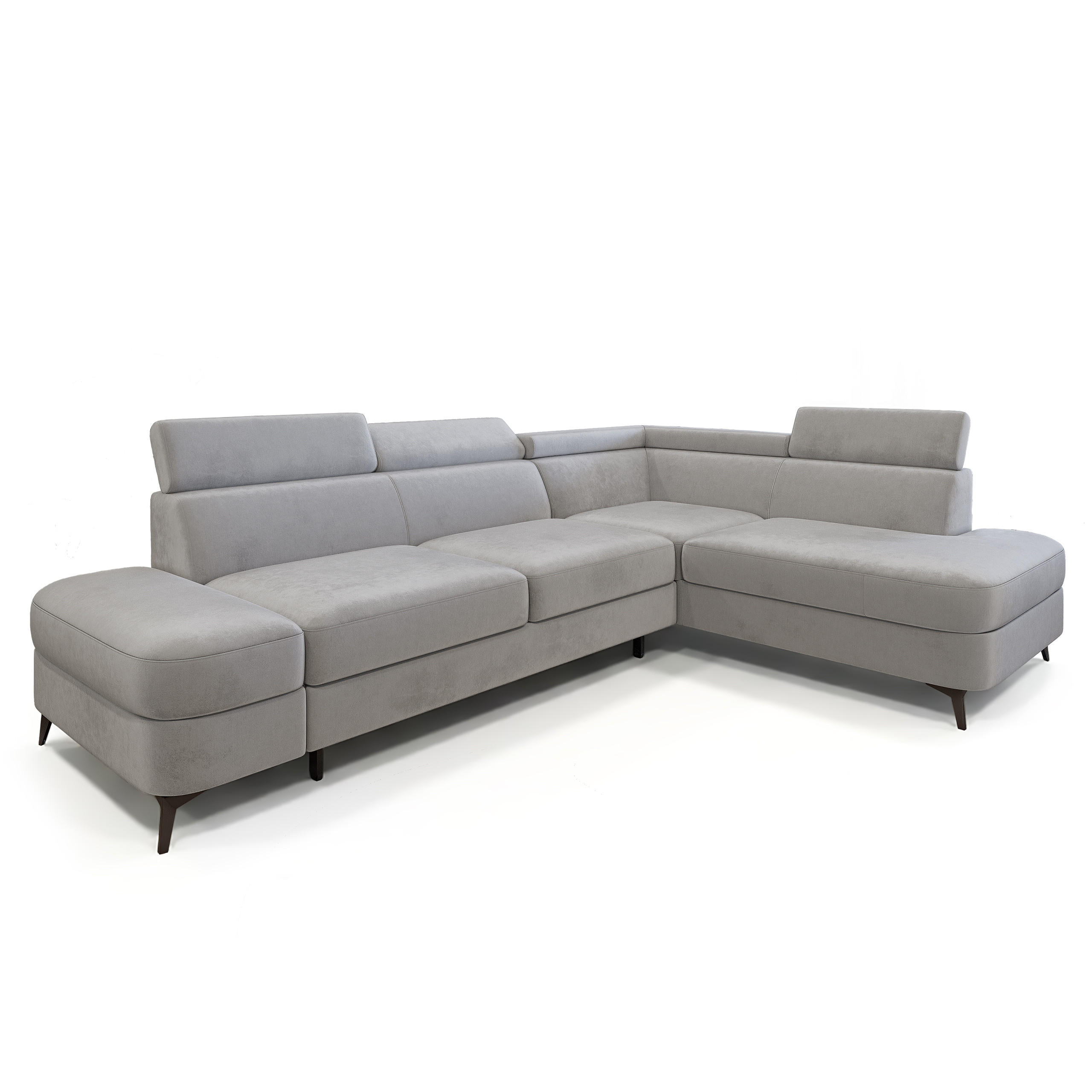 ECKSOFA AVISE M R-S Hellgrau Velours-Stoff mit Schlaffunktion - Hellgrau, Holzwerkstoff/Textil (268/195cm) - MASSENO