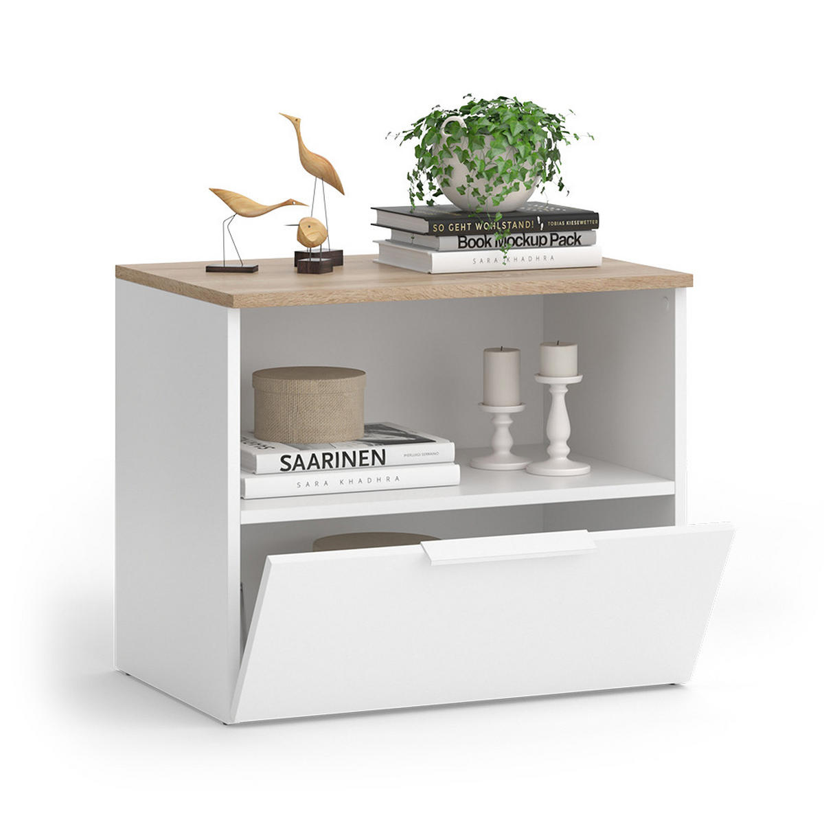 KOMMODE Wido Weiß/Sonoma 60 x 50 cm mit klappe - Weiß, Holzwerkstoff (60/50/40cm) - Vicco
