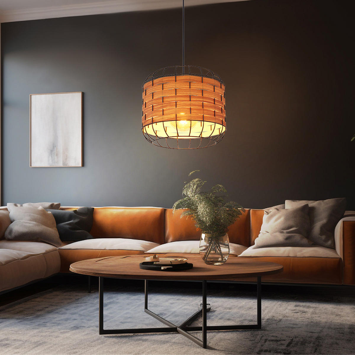 HÄNGELEUCHTE Metall Holzoptik Schwarz - Schwarz, Metall (35/35/120cm) - Globo Lighting