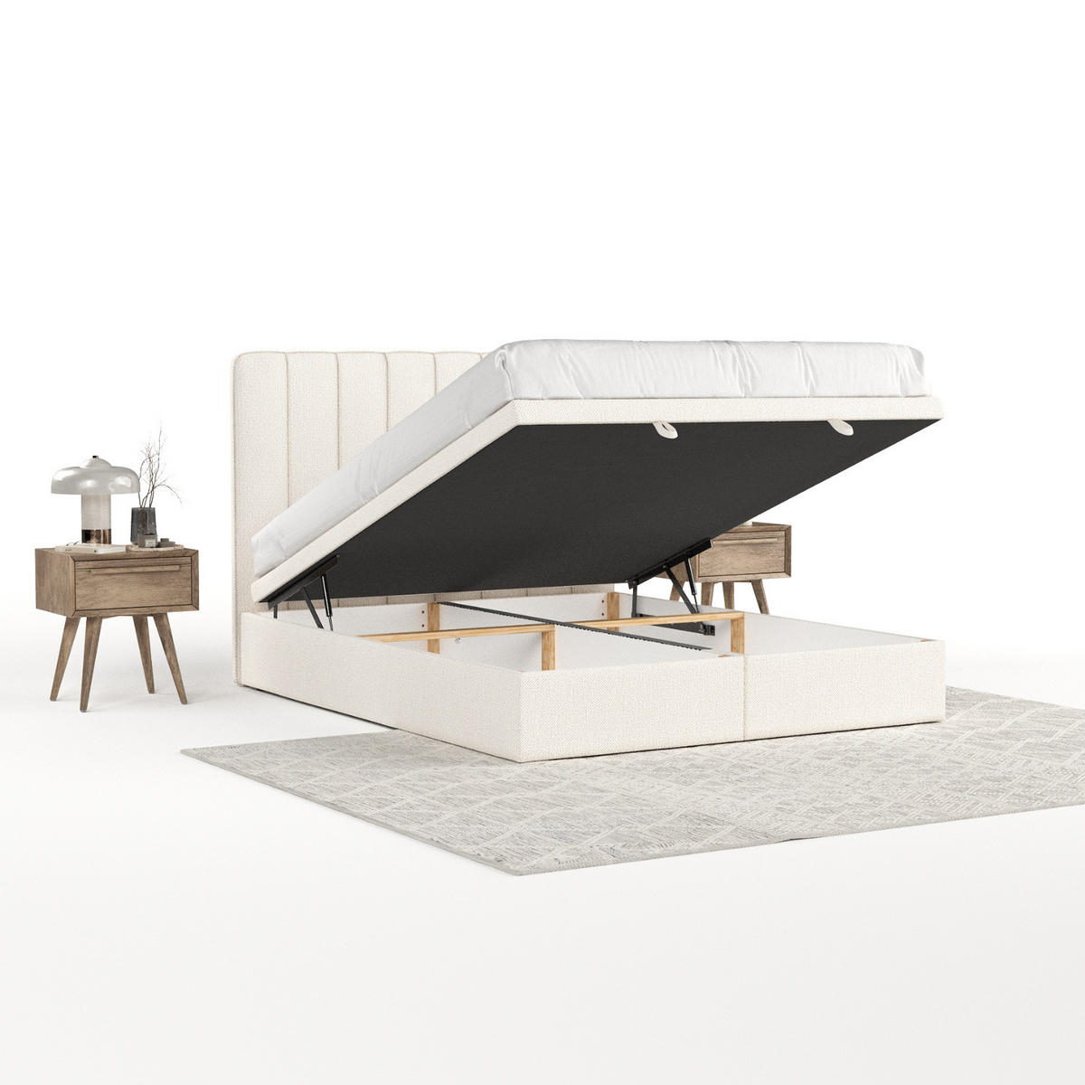 POLSTERBETT Vienna mit Stauraum 140/200 cm Creme im Alta Stoff - Creme/Schwarz, Holz/Holzwerkstoff (140/200cm) - AltaBeds