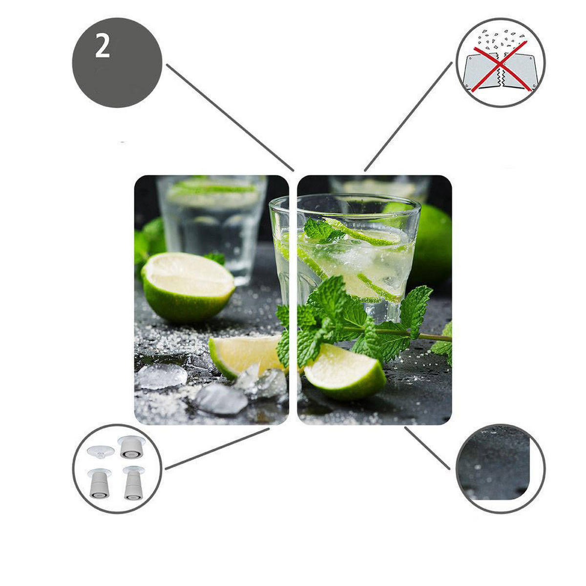 GLASSCHUTZPLATTEN für Herd - 2 Stück Mojito 52/30/0,5 cm - Anthrazit, Glas (30/0.5/52cm) - Wenko