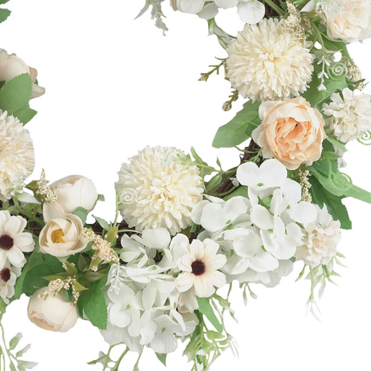 KUNSTBLUME Pfingstrosen und Mischblumen Künstlicher Frühlingskranz für Hochzeit und Dekoration - Weiß, Kunststoff (20cm) - Livingandhome