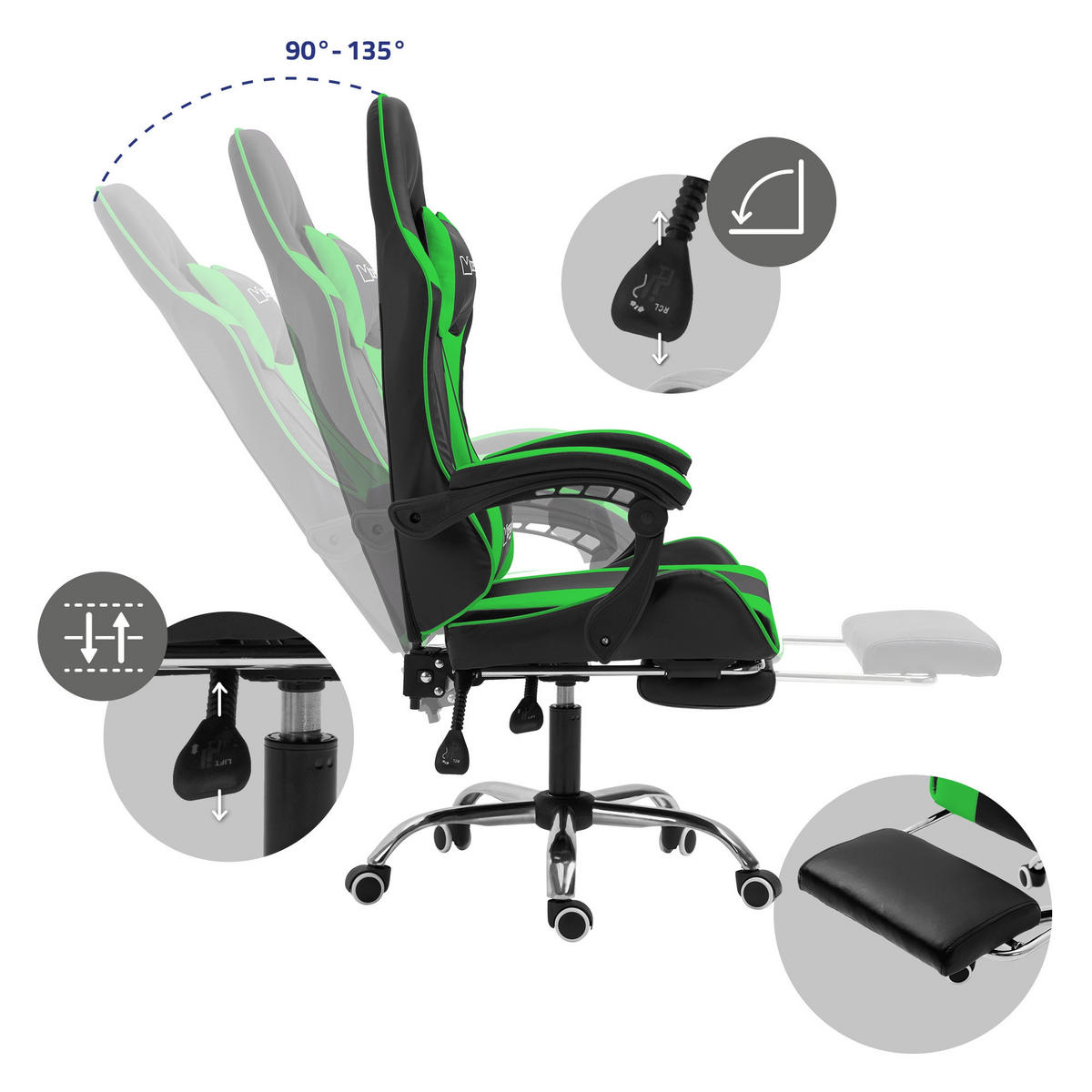GAMING-STUHL schwarz grün - Grün, Metall (62/128/62cm) - ML-DESIGN