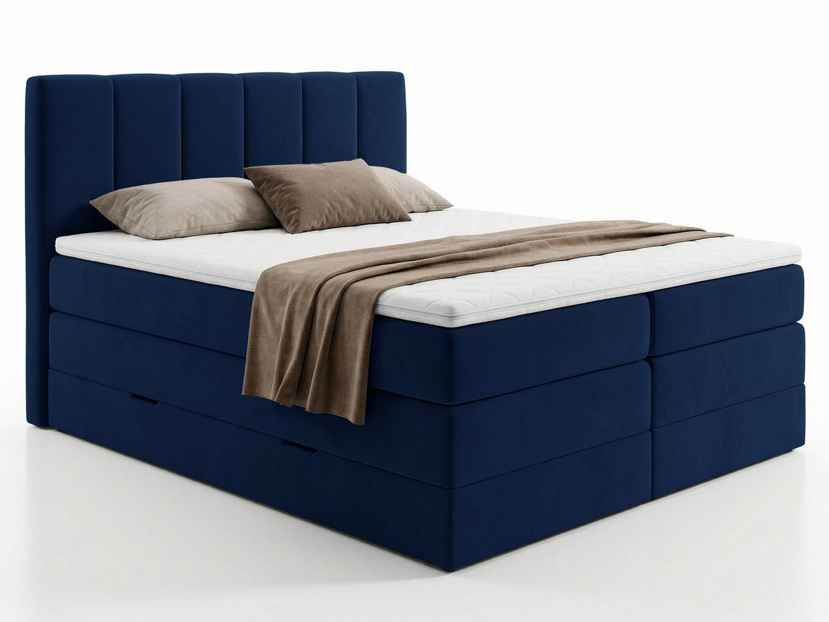 BOXSPRINGBETT Star Max - 160x200 - blau (Kronos 09, Velours) - Blau/Schwarz, Holz/Holzwerkstoff (160/200cm) - Sofnet