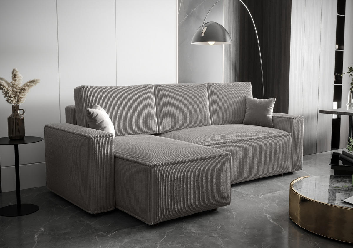 ECKSOFA L AMBRO Poso 55 Links mit Schlaffunktion - Hellgrau, Textil (232/143cm) - Bedante