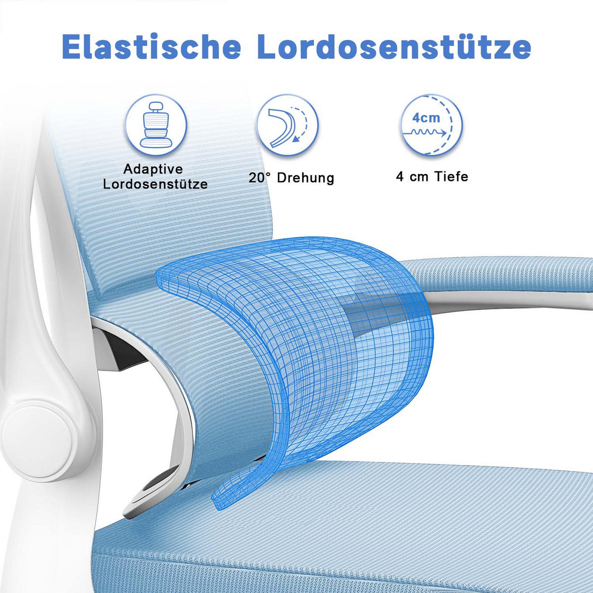 COMPUTERSTUHL drehbar, Wippfunktion – Blau - Blau, Metall (54/127/54cm) - Rattantree