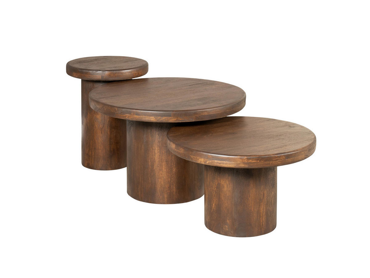 COUCHTISCH Inka Mangoholz Durchmesser 70 cm + 60 cm + 40 cm Braun - Braun, Holz (70/70/45cm)