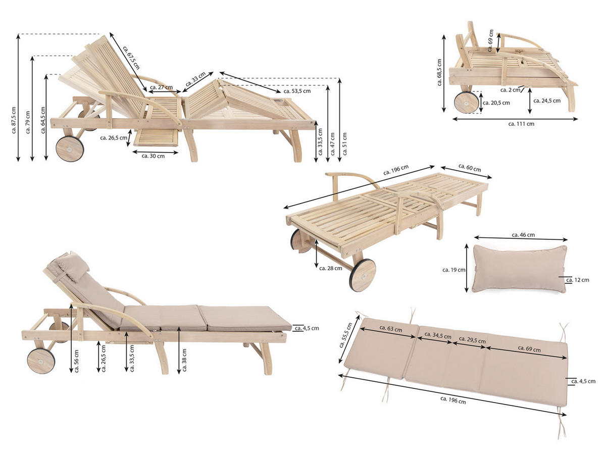 GARTENLIEGE St. Tropez Akazienholz FSC 100 - Braun, Holz (69/33/195.5cm) - bellavista - Home & Garden
