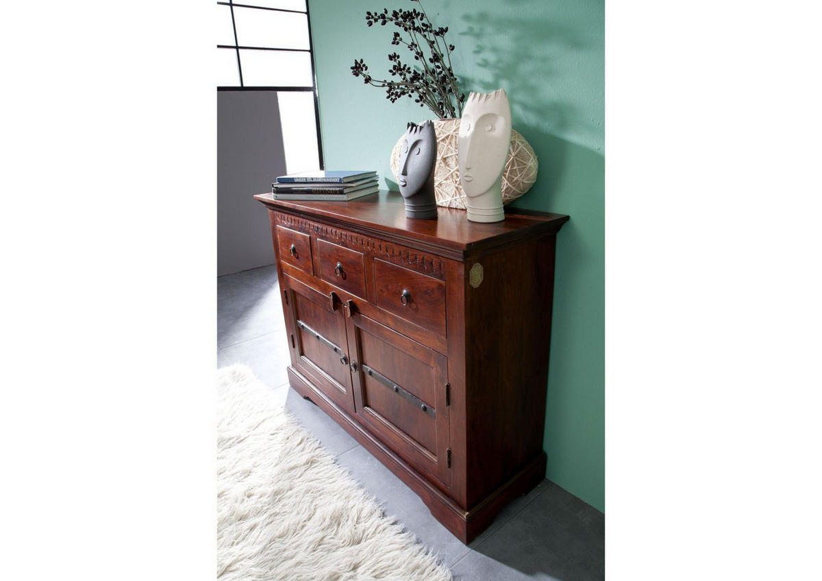 KOMMODE Akazie 120x40x90 nougat lackiert OXFORD #531 - Dunkelbraun, Holz (120/90/40cm) - Massivmoebel24