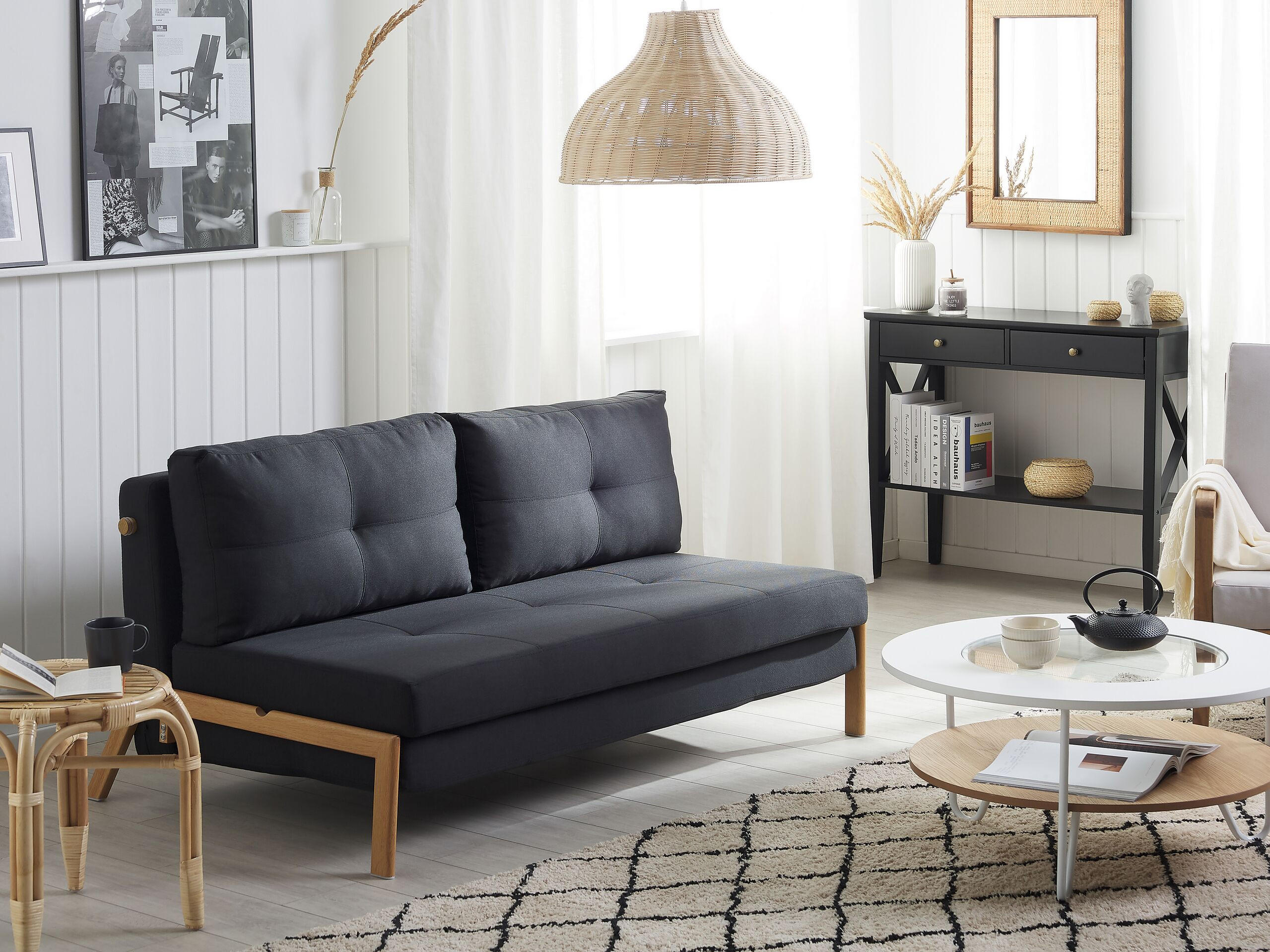 2-SITZER-SCHLAFSOFA Polsterbezug Schwarz Edland - Schwarz, Textil (152/76/92cm) - Beliani