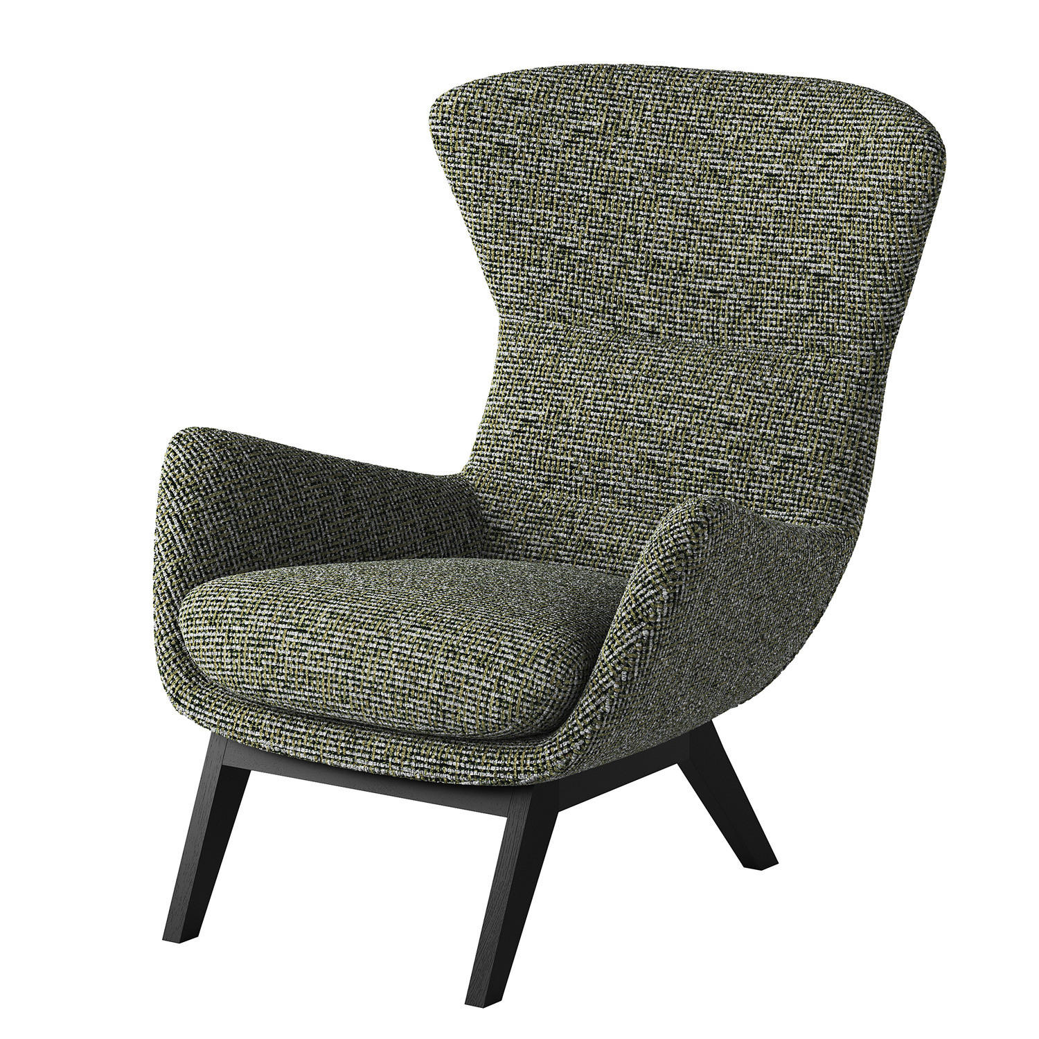 SESSEL mit Holzfüßen - Schwarz/Grün, Birkenholz/Textil (84/99/96cm) - home24