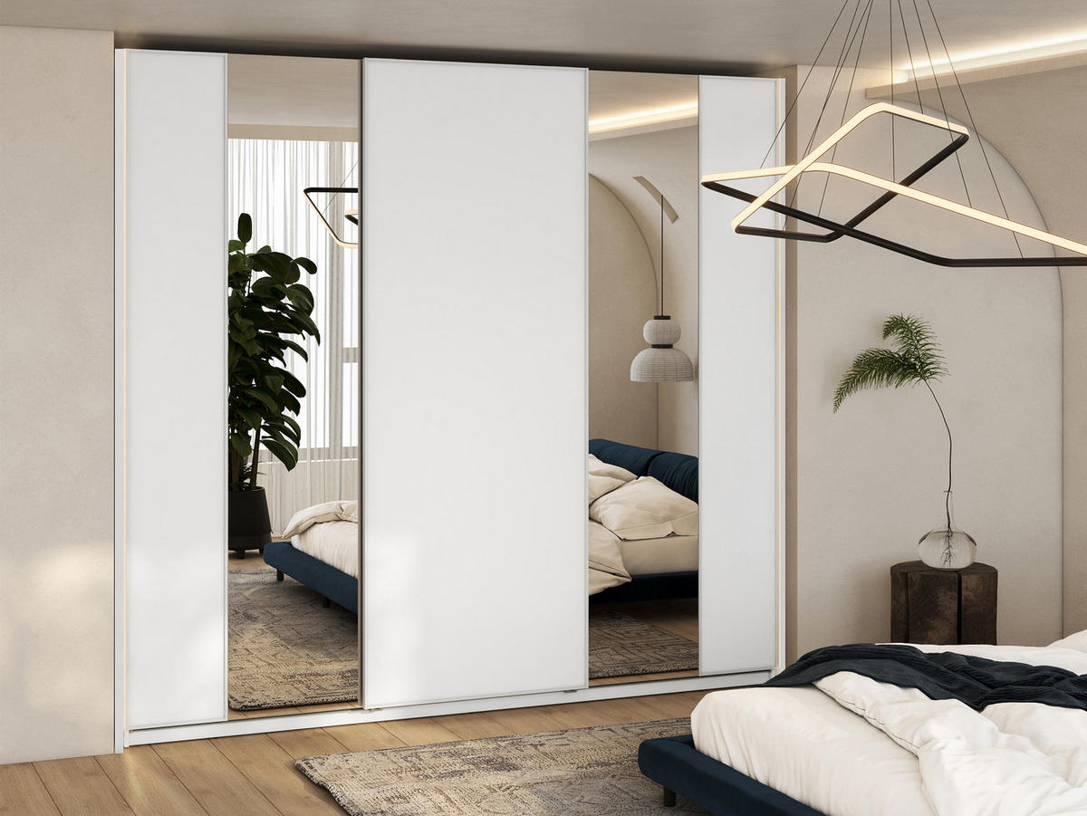 SCHIEBETÜRENSCHRANK Maxi 3D 250 MX06 mit LED Beleuchtung - Weiß, Holzwerkstoff (260/235/69cm) - MIRJAN24