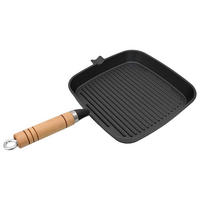 GRILLPFANNE Mit Holzgriff Gusseisen 20/20 Cm - Schwarz, Holz (42/24/3cm) - vidaXL